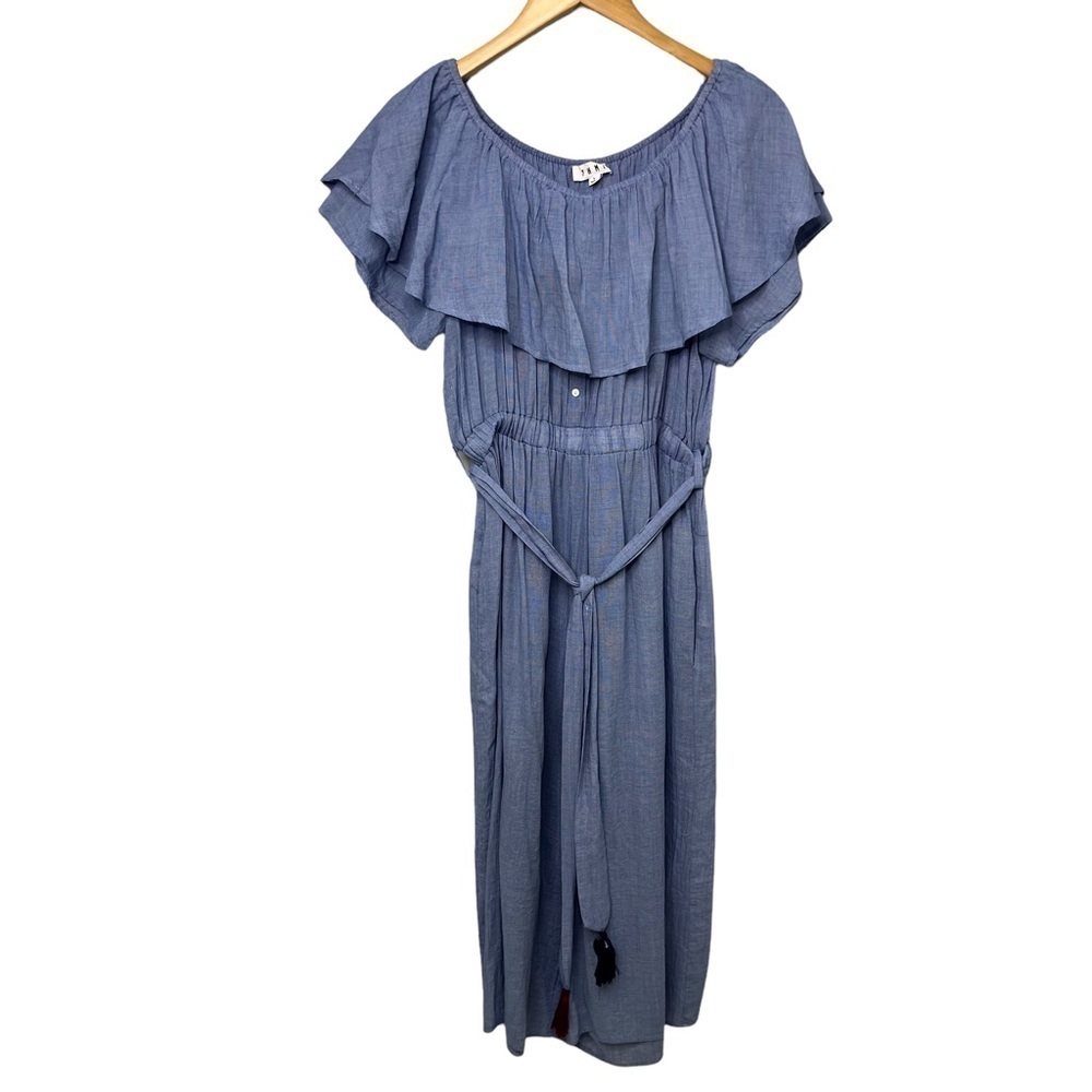 THML Jumpsuit Off The Shoulder Blue Tassel Tie Size Large THS0427